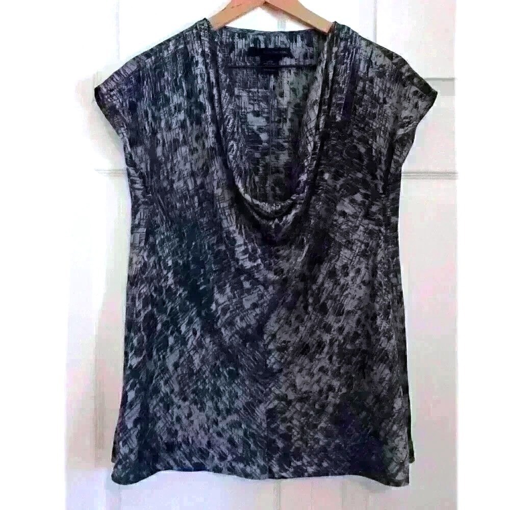Calvin Klein Jeans Women Cowl Neck Blouse Grey Black Size S Abstract Graphic Top
